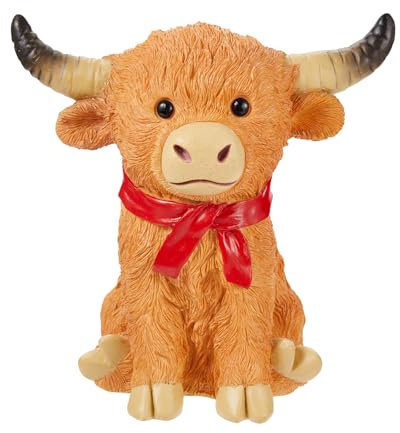 EXLIPO Highland Kuh Figuren Schottische Kuh Zwerge Statuen Handgefertigt Harz Hochland Kuh Skulptur Ornament Weihnachten Zwerge Dekorationen für Bauernhaus Zuhause Küche Tisch Schreibtisch Fensterbank