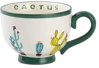 CAPIJIONG Taza de cerámica pintada a mano de 440 ml, el horno microondas se puede utilizar para parejas con desayuno de gran capacidad, café, leche, taza grande para el vientre, cactus