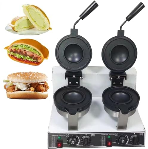 DPQYJPP Machine électrique gaufrier crème glacée gaufrier Hamburger, Machine Cuisson Gaufre Ronde Commerciale 50~300℃ Utilisation Maison température réglable,Restaurant,collation,doublehead