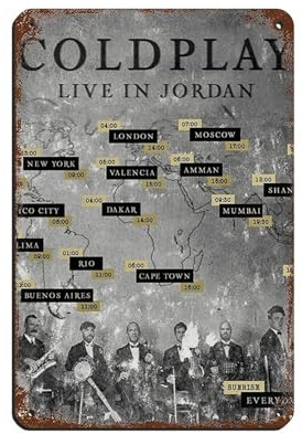 Musikdokumentarfilm Coldplay Daily Life – Live in Jordan Cover Poster Retro Poster Metall Blechschild Chic Art Retro Eisen Malerei Bar Menschen Höhle Cafe Familie Garage Poster Wanddekoration 20 x 30