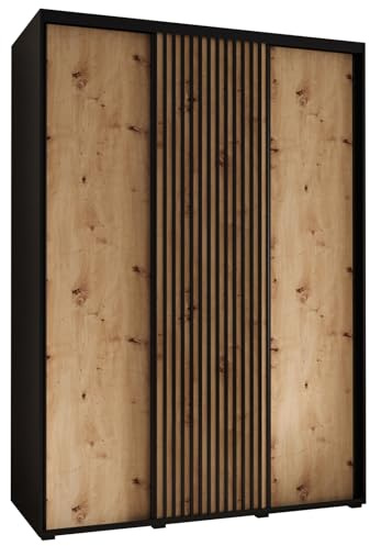 MEBLE KRYSPOL Sapporo 1 Moderner Schrank mit DREI Schiebetüren mit Stange, Regale - Aufbewahrungsschrank für Schlafzimmer, Wohnzimmer - 205,2x180x60 cm - Schwarz Artisan Schwarz