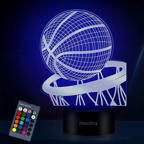 HooJtny Basket Bambino Lampada LED, Luce Notturna Bambini, 3D Lampada Pallacanestro, Gadget Basket, 16 Colori USB Ricaricabile, Regalo Ragazzo Cresima