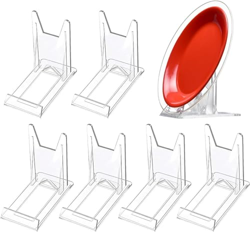 Soporte para platos de acrílico, soporte para platos decorativo de plástico ajustable, soporte de exhibición transparente, soporte para cuadros, para exhibiciones de fotos (paquete de 6)