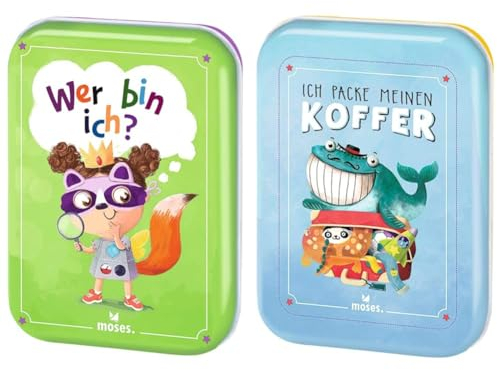 moses. Wer Bin ich? Zeitloses Kinderspiel für die ganze Familie & Verlag GmbH 90352 Ich packe Meinen Koffer | Der Spieleklassiker für Kinder ab 4 Jahren| Kinderbeschäftigung | Kartenset, Hellblau