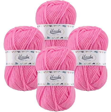 ilauke Häkelgarn 4er* 50g/Ball Super Weiche 100% Acryl Garn für Anfänger und Kinder, Handstrickgarne Baby Fluffy Ball für Häkeln und Kunsthandwerk für Häkeln und Kunsthandwerk(Rosa)