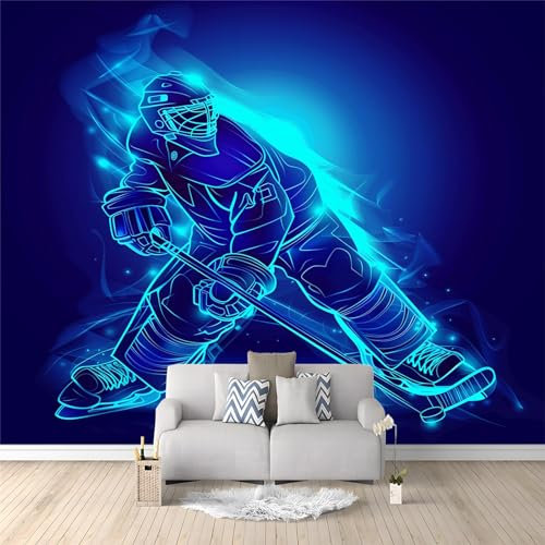 Art Fototapete Eishockey 400 x 280 cm Kinderzimmer Blau Vlies Tapete Moderne UV-Beständig Montagefertig Wohnzimmer Esszimmer Wandtapete
