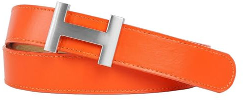 Zakatte • Damen Gürtel aus Kunstleder mit H-Schnalle Hüftgürtel Taillengürtel Damengürtel BS058 (Orange-Silber, 100 cm)