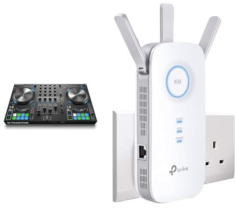 NATIVE INSTRUMENTS Traktor Kontrol S3 DJ Controller + Traktor Pro 3 Software, Compatible with iPad & TP-Link Mesh WiFi Range Extender, Ultraxtend WiFi Booster, AC1900 Mbps WiFi Internet Repeater