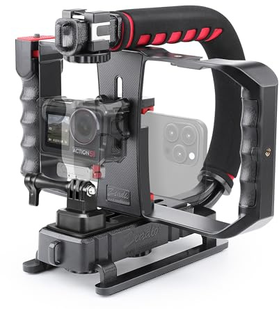 Zeadio Camera Smartphone Handheld Stabilizer, Triple Cold-Shoe Handle Grip Compatible with All Camera Action Camera DSLR Smartphone