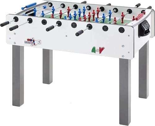 G5 HT SPORT Tischfußball Roberto Sport [Made in Italy] Tischfußball mit Teleskopstangen | Feld aus bruchsicherem gehärtetem Glas | Bälle und Spray inklusive (weiß)