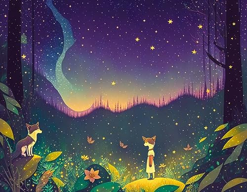 XcBAIHOUD Toile murale sans cadre 58 x 90 cm Motif petit loup tout seul dans la jungle magique