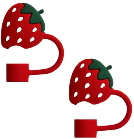 STRACOUPI Red Strawberry Silicone Straw Covers for Stanley Cup, Reusable, Cute Straw Toppers Accessories for Tumblers, 2PCS Decorative & Personalized Straw Cover Cap (S1)