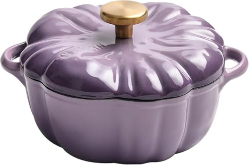BESTXH Pumpkin Shaped Pot, Enameled Cast Iron Dutch Oven with Lid, Cast Iron Pumpkin Enamel Pot, Stew Pot Soup Pot Multi-Purpose Pot, Household Dutch Oven,Purple,1.5L