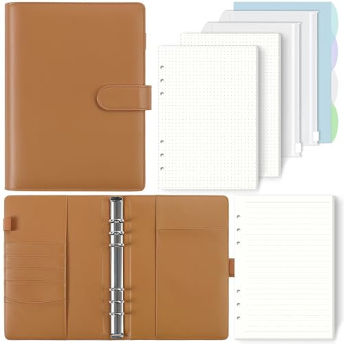 SKYDYE A5 Ringbuch, Ringbuch A5 Nachfüllbar,135 Blätter A5 Nachfüllpapier, Notizbuch A5 Mit Bindertaschen, A5 Binder Für Schulnotizen Und Reisetagebücher (Braun)
