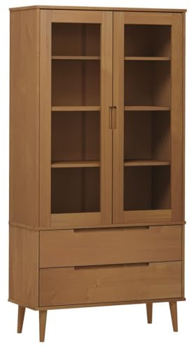 Willood Buffet, MOLED Vitrine, Buffet aus massiver Kiefer, Buffet mit Schubladen, 90x35x175cm,Braun