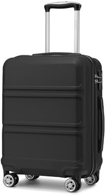 Kono Valise Moyenne Légère en ABS Robuste Trolley de Voyage 20 avec Serrure TSA et Roues Pivotantes à 360, Noir
