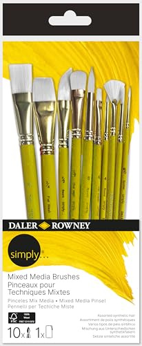 Daler-Rowney Simply Mixed Media Brush Set 10 Pieces | Short Handles, Assorted Brushes, For Entry-Level Artists & Hobbyists
