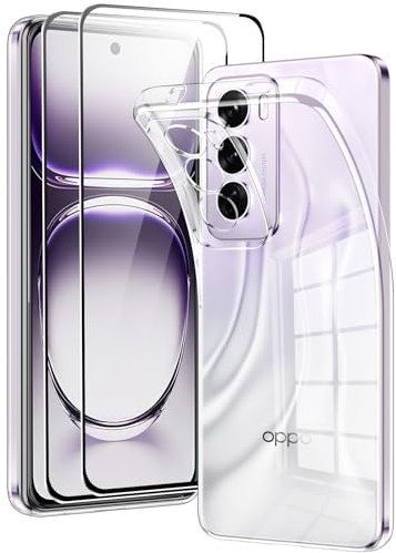 Coiwxmoi Cover per OPPO Reno 12 Pro 5G con 2 Pezzi Pellicola Vetro Temperato, Ultra Sottile Morbido TPU Trasparente Silicone Custodia Antiurto AntiGraffio Protettiva Case per OPPO Reno 12 Pro 6,7
