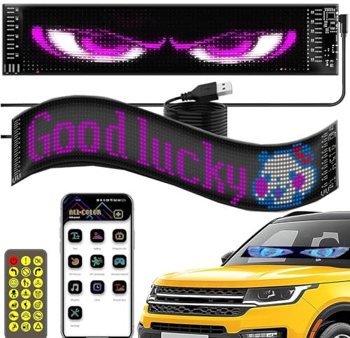 Euakee Letrero LED para Coche, Panel de Matriz LED de 12 x 59,5 cm, Luz de Ojos de Diablo para Coches, Pantalla Suave de Lámpara de Ojos Colorida, Gran Pantalla Virtual Programable