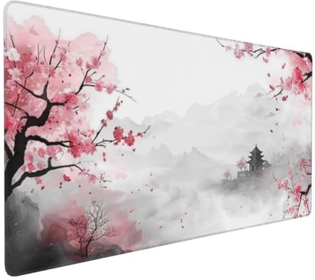 Kirschblüten Gaming Mauspad, Mousepad XXL 800x400x3 mm, Wasserdicht Anti-Rutsch Schreibtisch Mouse Pad verbessert Präzision und Geschwindigkeit, Gaming Zubehör für Home Zimmer Deko Q-1063