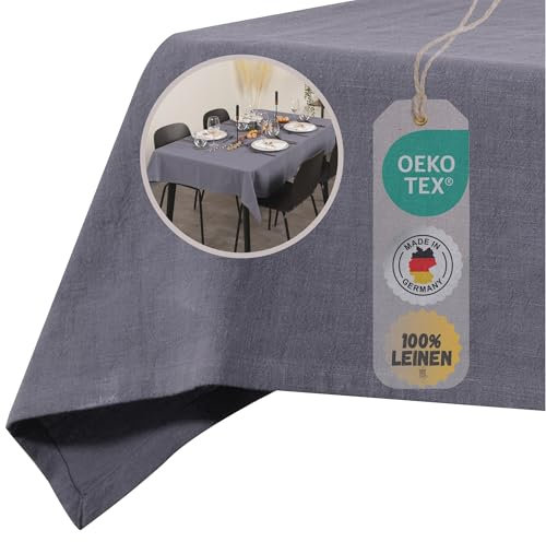 chambry Tischdecke 100% Leinen Stonewashed – Handarbeit Made in Germany – Größe und Farbe wählbar – hochwertige und nachhaltige Tischwäsche aus Naturmaterial - Anthrazit 130cm x 260cm