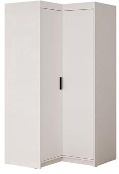 Mirjan24 Eckkleiderschrank Elena 2D ohne Aufsatz (Weiß) | Geräumiger Kleiderschrank mit 5 Einlegeböden und Kleiderstange für Kleidung und Accessoires, B/H/T: 98/191/98 cm