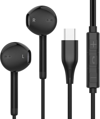 Vkozlm USB C Headphones Wired for iPhone 16 15, iPad Pro Air Mini, Wired Earbuds USBC for MacBook, Lenovo, Dell, Type C Earphones for Google Pixel, Samsung, Microphone, Volume Control, Black