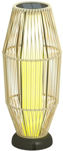 Outsunny Garden Rattan Lamp, 72 cm Tall Solar Rattan Floor Lamp, Solar Garden Light with Auto On/Off LED, IP44 for Outdoor, Porch, Pathway, Terrace, Grey