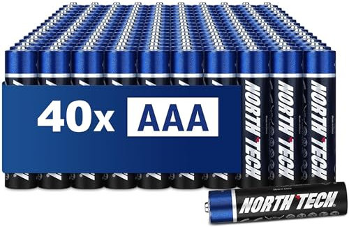North Tech Ultra Alkaline Lot de 40 piles AAA Micro 1,5 V I Durée de conservation 10 ans I Batterie radio, télécommande, lampe de poche et jouets pour enfants