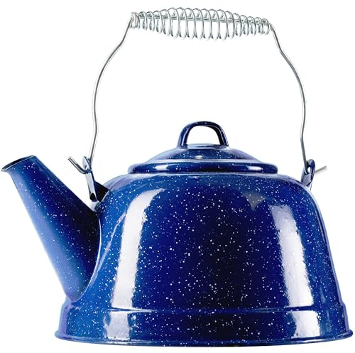 COLETTI Classic Short Camping Kettle — Enamel Camp Kettle, Compatible with Stovetop — The #1 Enamelware for Camping [Blue Enamel]