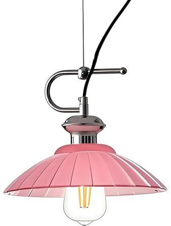 HJXDtech Suspension Industrielle en Côtelé avec Accents Chromés, Luminaire de Plafond avec 180cm Réglable Câble, E27 Lampe Suspendu Lustre pour Cuisine Salle à Manger Chambre (Rose, 25cm)