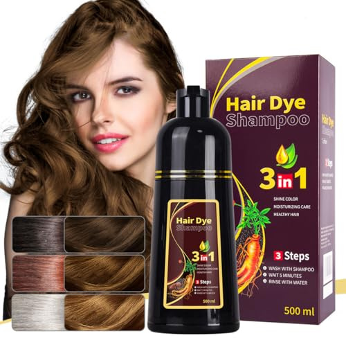 Champú Tinte Negro Instantáneo 3 En 1, Larga Duración, Tinte Rápido, Champú Tinte Negro Instantáneo Para Canas, Fácil 500ml Para Hombres Y Mujeres (Chestnut Brown)