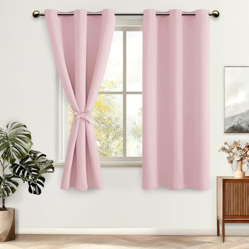 DWCN Verdunklungsvorhänge mit Ösen Blickdicht Vorhänge mit Raffhalter | Blush Rosa, H145 x B140 cm, 2 Stücke Thermovorhang Kälteschutz Gardinen Wohnzimmer Schlafzimmer Wärmeisolierend