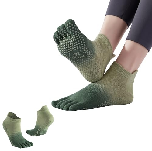 CoziSox Rutschfeste Pilates Socken Damen Zehensocken Kurzsocken, 2 Paar | Baumwolle, Arch Support, Silikon Noppen, für Yoga und Sport, Farbverlauf