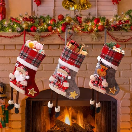 Mineup Weihnachtsstrumpf Set, 3 Stück Nikolausstiefel zum Befüllen, Nikolausstrumpf Kinder, Nikolaussocke, Personalisiert Weihnachtssocken für Weihnachtsbäume, Treppen, Nachttische, 34 cm