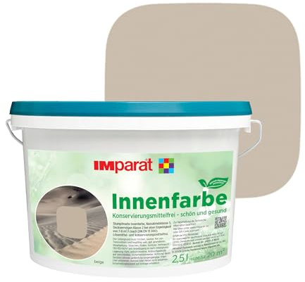 IMparat Innenfarbe KF konservierungsmittelfrei beige 2,5 l | ideal für Allergiker | matte Trend Wandfarbe | hohe Deckkraft | waschbeständige Raumfarbe | perfekte Renovierfarbe | Profi-Qualität