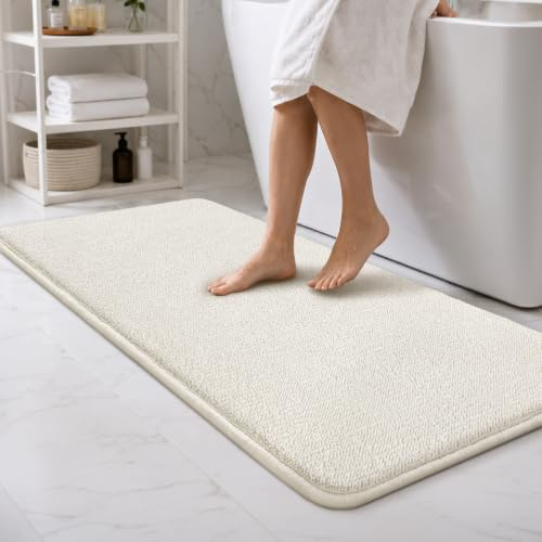 Sour Lemon Badematte Rutschfest 60x120cm Memoryschaum Chenille Badteppich | Cremeweiß Rutschfeste Badematte Waschbar Badteppich Saugfähig Badvorleger für Kinder Duschvorleger Badezimmermatte