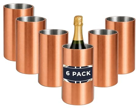 Chabrias 6 Pack Copper Wine & Champagne Cooler Double Wall Stainless Steel | Pack of 6 copper-finish stainless steel bottle coolers with double wall insulation to keep chilled wine cooler for longer.