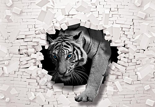 DekoShop Fototapete Vlies Tapete Moderne Wanddeko Wandtapete 3D Tiger kommt aus der Wand AMD10400VEXL VEXL (208cm. x 146cm.) 3D und Geometrie, Tiere/Fauna