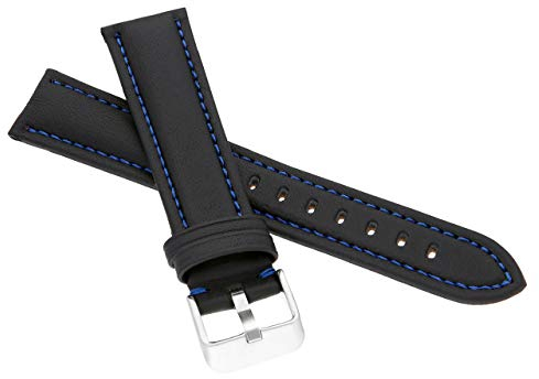 MARCHEL Lederarmband 18 mm LR-40 Schwarz-Blau Echtleder Uhrenarmband