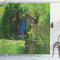 ABAKUHAUS Hobbit Duschvorhang, Fantasie Hobbit Land Haus, Stoffliches Gewebe Badezimmerdekorationsset mit Haken, 175 x 240 cm, Grün Braun Blau