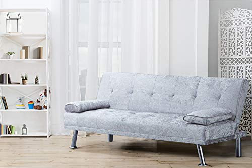Comfy Living Stunning Crush Velvet Italian Designer Style Sofa Bed with Chrome Legs 4 Colours (Silver)