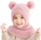 YONKOUNY Kinder Mädchen Wintermütze Warm Niedlich Schlupfmütze mit Bommel Beanie Strickmütze Schalmütze Fleece Mütze (Pink)