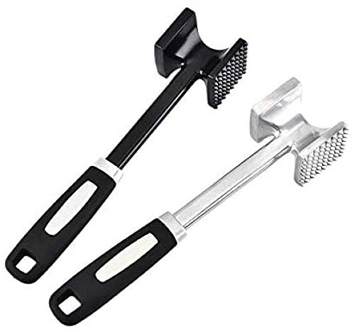 2pcsMeat Tenderizer Meat Hammer Tender Meat with Face and Smooth Pine Meat for Mashed and Tenderized Meat-Silver