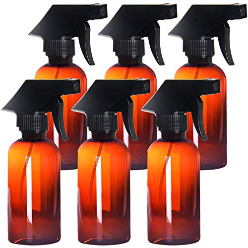 Youngever 6 Pack 250ML Empty Amber Plastic Spray Bottles, 8 Ounce Refillable Container for Essential Oils, Cleaning Products, or Aromatherapy, Trigger Sprayer with Mist and Stream Settings