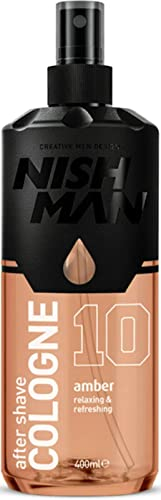 NISHMAN Aftershave Cologne 10 - Amber 400ml – Refreshing After Shaving Spray Lotion for Men – Scent of Vanilla, Sandalwood, Fruity & Floral Notes - Mens After Shave Cologne