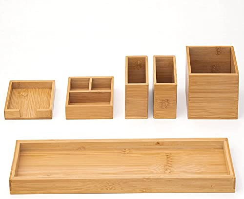 ROCDEER Ensemble de 6 plateaux de coiffeuse en bambou, organisateur de salle de bain réglable pour comptoir, bureau à domicile, plateau cosmétique, peut contenir de petits objets
