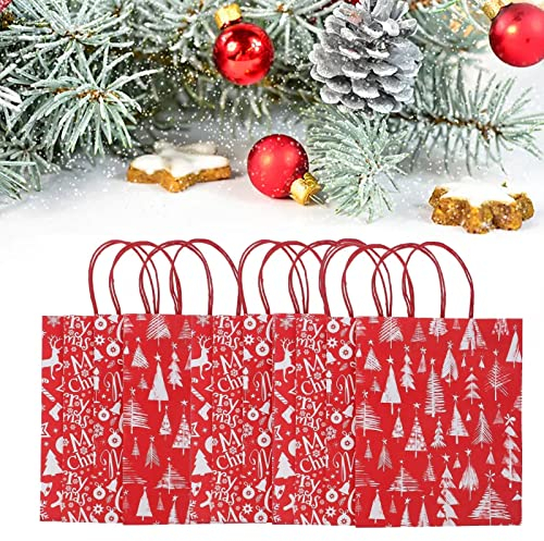 10 Stück Papiertragetaschen Weihnachtstüten Geschenktüten, Papiertüten aus Kraftpapier, Weihnachten Elch weiß auf rot, für Weihnachten Partys, Hochzeiten, Feiern und Süßigkeiten