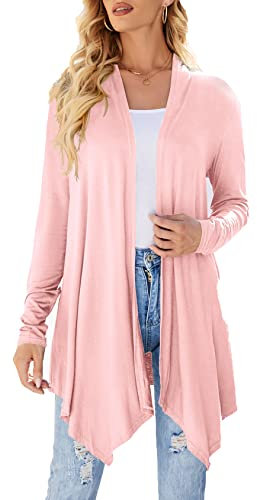 Cardigan da donna drappeggiato aperto sul davanti casual a maniche lunghe leggero cardigan maglioni spolverino, rosa cipria, XL