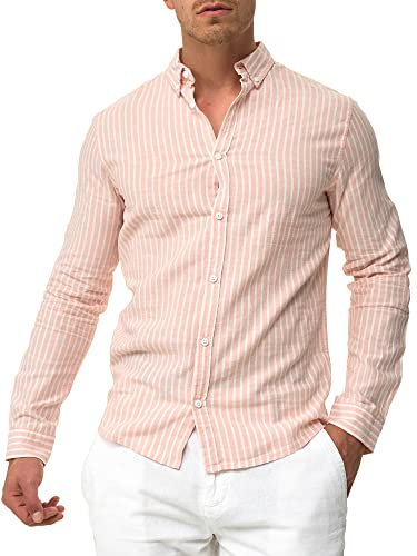 Indicode Hommes Brayden Shirt | Chemise rayée à col boutonné Coral Cloud XXL